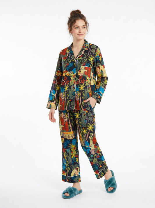 Black Farida - Cotton Night Suit Set – Elegant Two Piece Pajama Set description