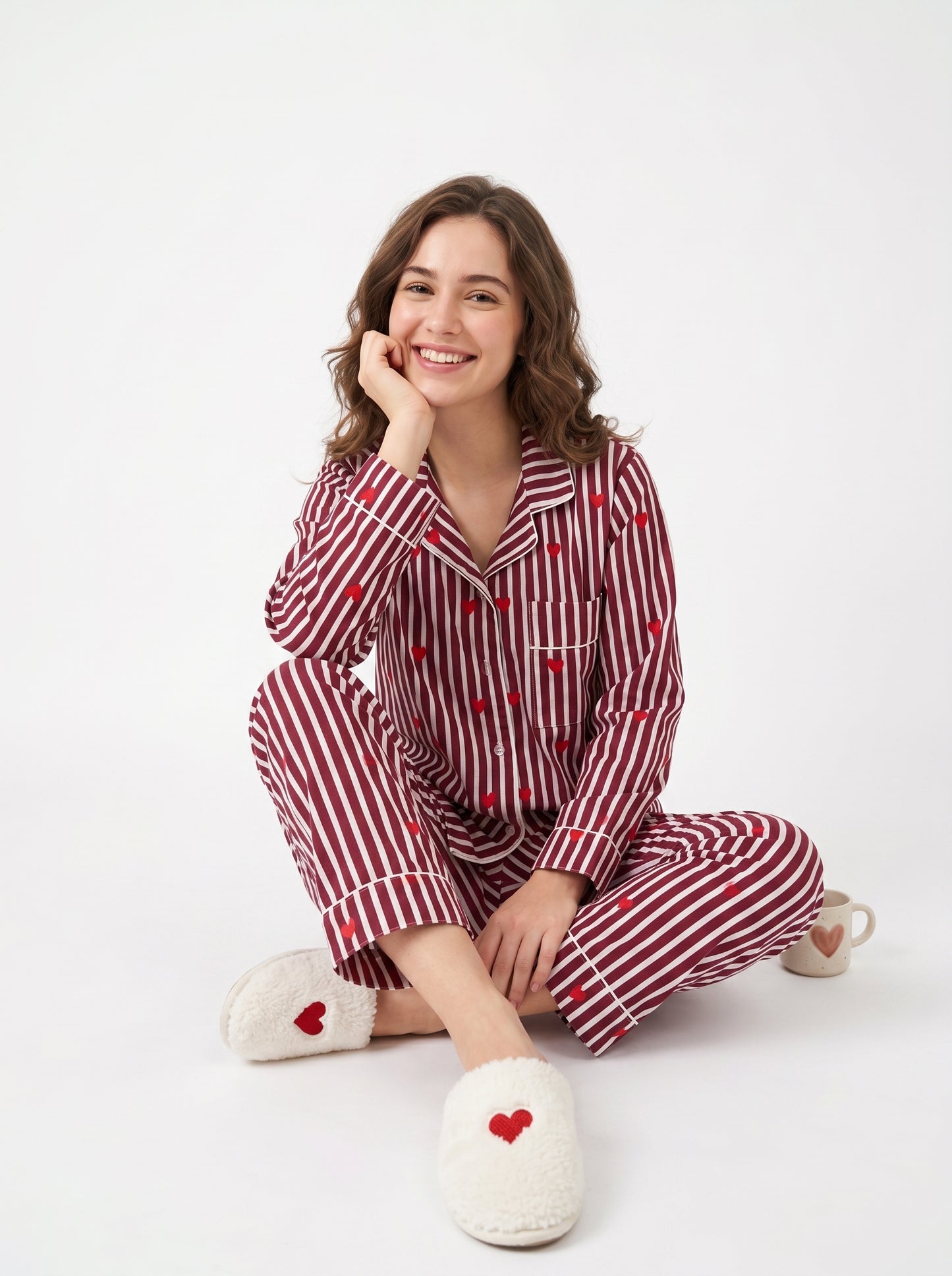 Red Velvet Heart - Cotton Night Suit Set – Elegant Two Piece Pajama Set description