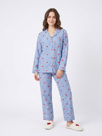 Blueberry Love Cotton Night Suit Set – Elegant Two Piece Pajama Set description
