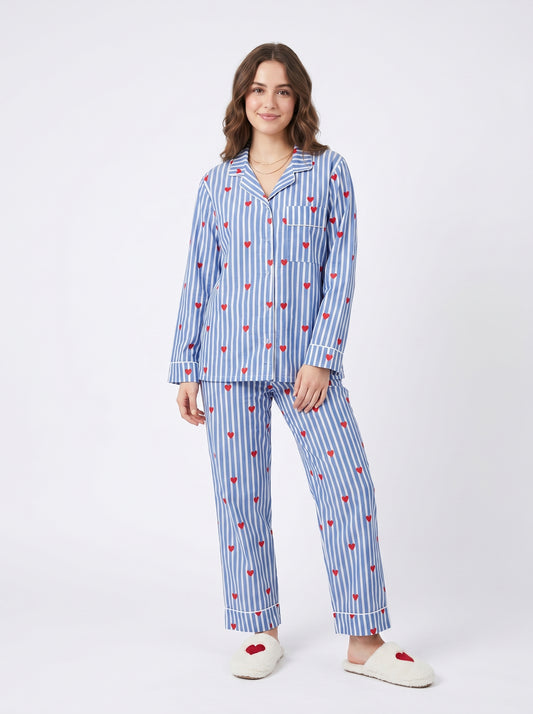 Blueberry Love Cotton Night Suit Set – Elegant Two Piece Pajama Set description