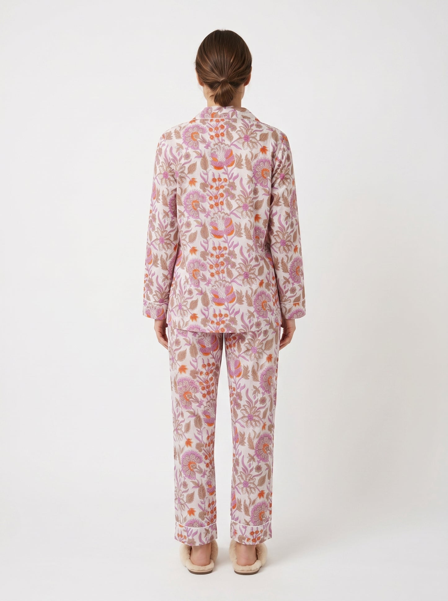 Women’s White Floral Blossom Cotton Night Suit Set – Elegant Two Piece Pajama Set