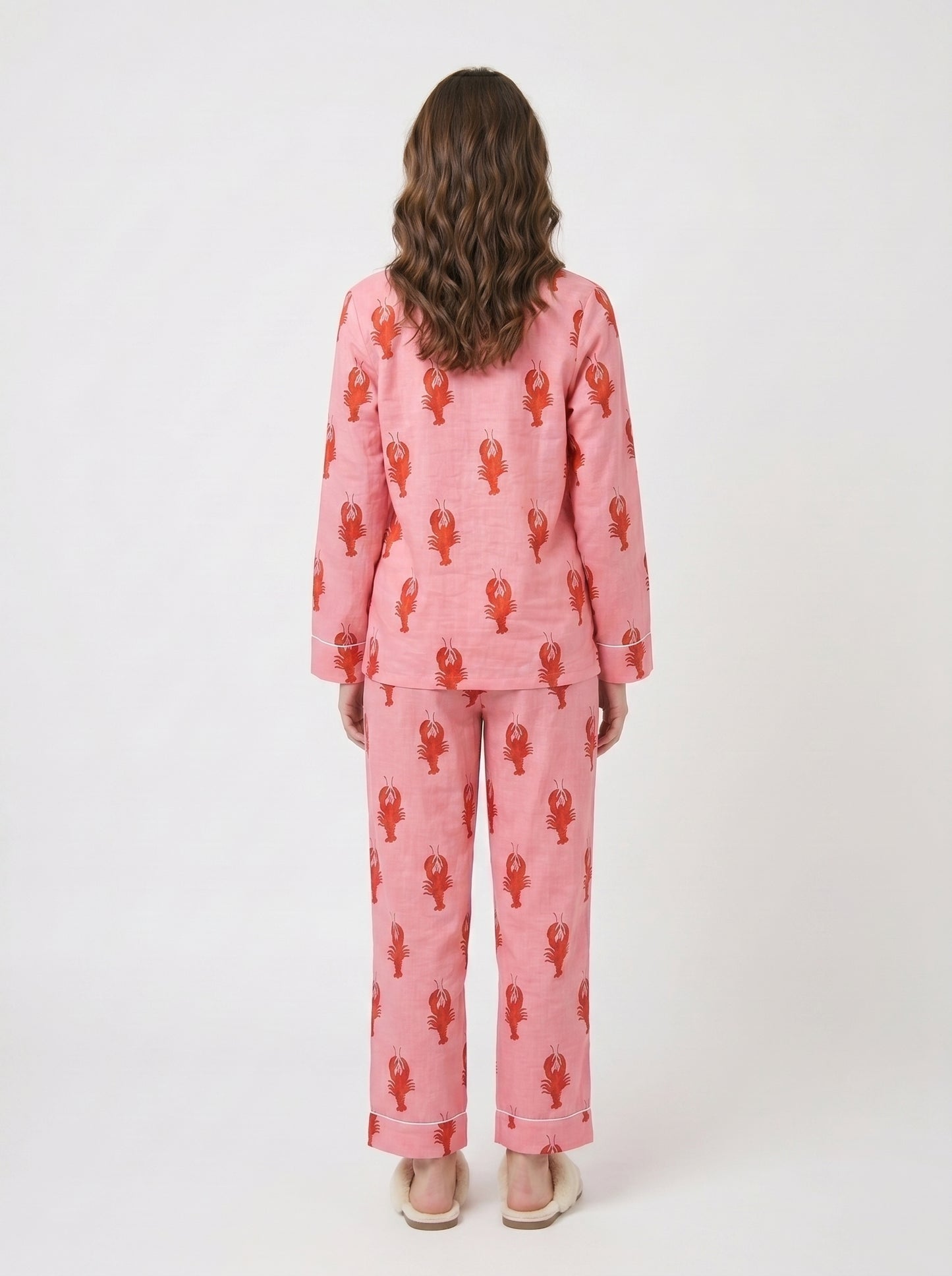 Women's Pink Lobster Love Cotton Night Suit Set – Elegant Two Piece Pajama Set