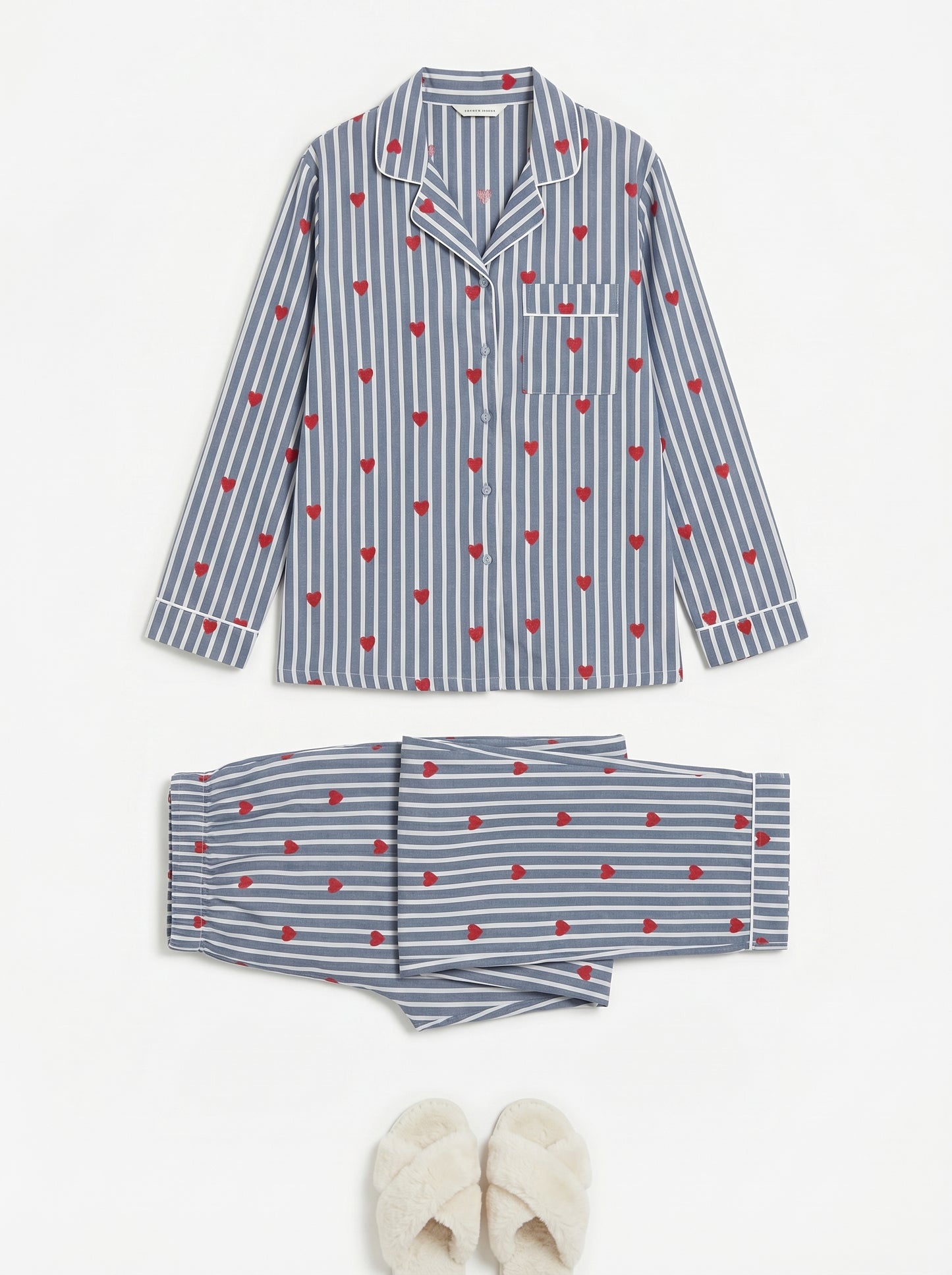Women’s Grey Hearts Cotton Night Suit Set – Elegant Two Piece Pajama Set